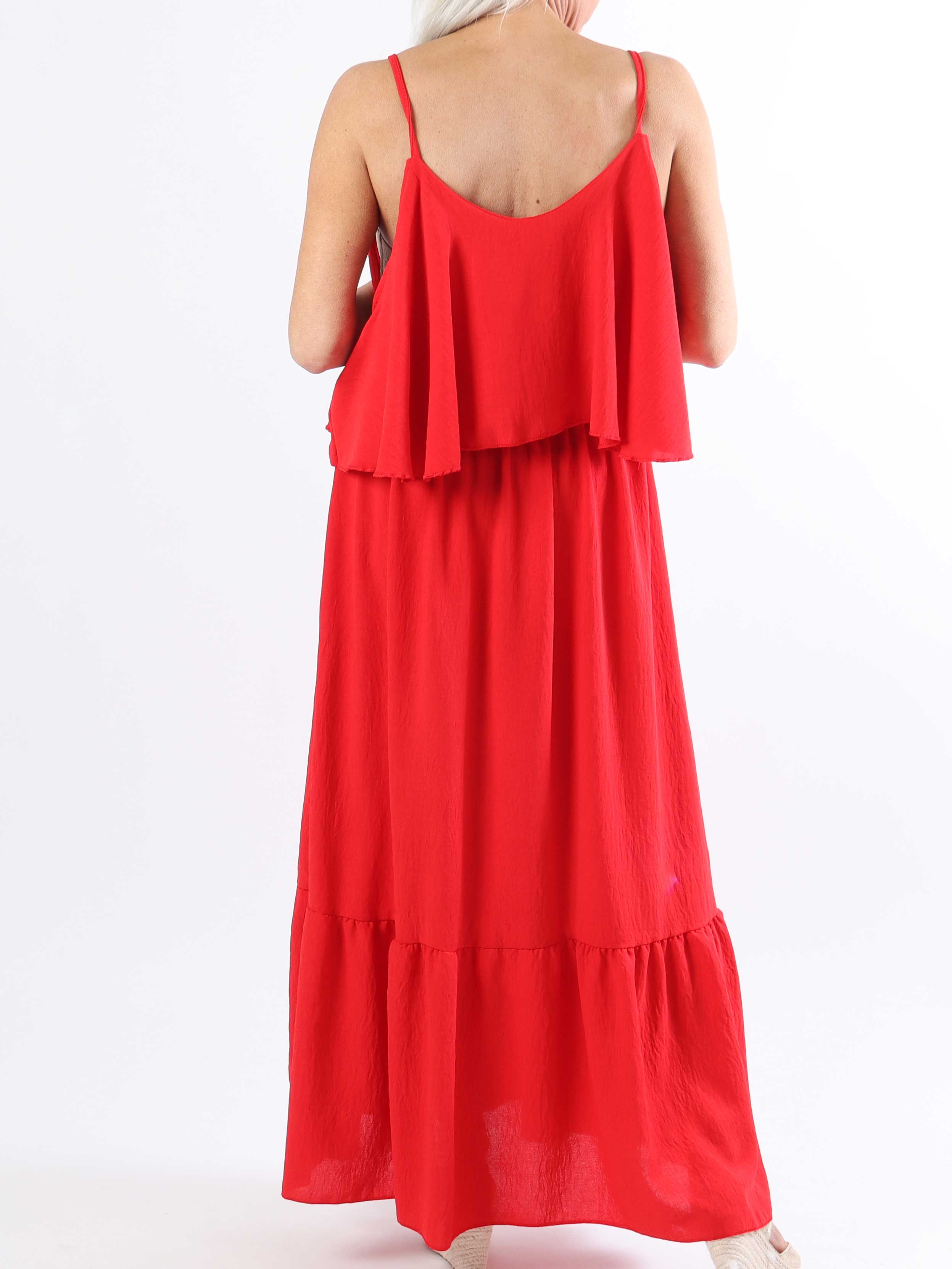 Adelisa - Lang plus size stropkjole med flæser